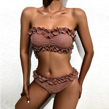 Load image into Gallery viewer, Cute Pink Strapless Lace Solid Swimsuit Bikini Two Piece Metal Wire Women Swimwear Women's High Cut Bikini Set Strapless 2 Pieces Bathing Suit Swimsuit Push Up Summer Beachwear Bathing Suit
