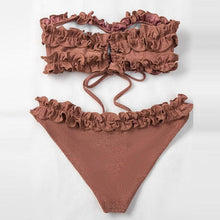 Load image into Gallery viewer, Cute Pink Strapless Lace Solid Swimsuit Bikini Two Piece Metal Wire Women Swimwear Women's High Cut Bikini Set Strapless 2 Pieces Bathing Suit Swimsuit Push Up Summer Beachwear Bathing Suit
