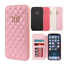 Load image into Gallery viewer, Cute Pink Wallet Flip Leather Phone Case For iPhone 14 13 12 Pro Max 11 Xr Xs X Cute Crown Cover For 7 8 Plus Card  Shock Absorption Card Pocket Pocket Full Protection Horizontal Stand Function Leather Phone Case
