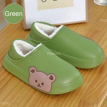 Load image into Gallery viewer, Cute Side Bear Waterproof Cotton Women Shoes Winter Warm Indoor Outdoor Wrapped Heel Slippers EVA Comfort Memory Foam Slippers Waterproof Non Skid Warm Washable Cotton Shoes Loafer Slippers
