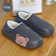 Load image into Gallery viewer, Cute Side Bear Waterproof Cotton Women Shoes Winter Warm Indoor Outdoor Wrapped Heel Slippers EVA Comfort Memory Foam Slippers Waterproof Non Skid Warm Washable Cotton Shoes Loafer Slippers
