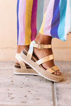 Load image into Gallery viewer, Cute Summer Women Golden Sandals Platform Heels Cross Strap Ankle Lace Beach Party Shoes Open Toe Ankle Platform Strap Casual Shoes Platform Wrap Rubber Sole Flat Sandal
