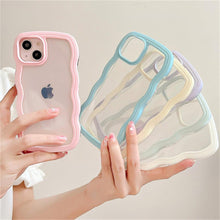 Load image into Gallery viewer, Cute Transparent Curly Wave Phone Case For iPhone 14Pro 13 12 11 Pro Max X XR XS Max Candy Color Shockproof Clear Hard  Cover Shockproof Popular Wavy Stylish Phone Case
