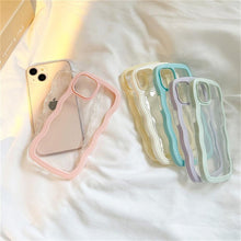 Load image into Gallery viewer, Cute Transparent Curly Wave Phone Case For iPhone 14Pro 13 12 11 Pro Max X XR XS Max Candy Color Shockproof Clear Hard  Cover Shockproof Popular Wavy Stylish Phone Case
