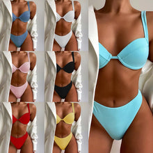 Load image into Gallery viewer, Cute Women Swimwear Pure Color Bikinis Swimsuit Women High Waist String Solid Color 2 Piece Bathing Suits Summer High Cut Push Up Bathing Suit High Waist Beach Wear Breathable Bikini
