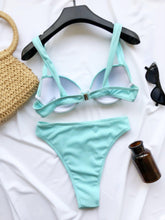 Load image into Gallery viewer, Cute Women Swimwear Pure Color Bikinis Swimsuit Women High Waist String Solid Color 2 Piece Bathing Suits Summer High Cut Push Up Bathing Suit High Waist Beach Wear Breathable Bikini

