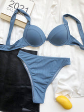 Load image into Gallery viewer, Cute Women Swimwear Pure Color Bikinis Swimsuit Women High Waist String Solid Color 2 Piece Bathing Suits Summer High Cut Push Up Bathing Suit High Waist Beach Wear Breathable Bikini
