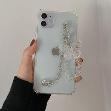 Load image into Gallery viewer, Cute Wrist Strap Butterfly Pendant Phone Case For iPhone 13 12 14Pro Max 8 7 Plus Cases For iPhone 11 Pro Max Elegant Butterfly Theme Transparent Soft Silicone Rubber Phone Case for iPhone
