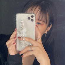Load image into Gallery viewer, Cute Wrist Strap Butterfly Pendant Phone Case For iPhone 13 12 14Pro Max 8 7 Plus Cases For iPhone 11 Pro Max Elegant Butterfly Theme Transparent Soft Silicone Rubber Phone Case for iPhone
