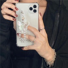 Load image into Gallery viewer, Cute Wrist Strap Butterfly Pendant Phone Case For iPhone 13 12 14Pro Max 8 7 Plus Cases For iPhone 11 Pro Max Elegant Butterfly Theme Transparent Soft Silicone Rubber Phone Case for iPhone

