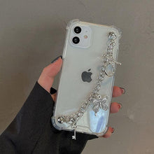Load image into Gallery viewer, Cute Wrist Strap Butterfly Pendant Phone Case For iPhone 13 12 14Pro Max 8 7 Plus Cases For iPhone 11 Pro Max Elegant Butterfly Theme Transparent Soft Silicone Rubber Phone Case for iPhone
