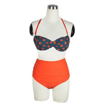 Load image into Gallery viewer, Cutest Retro Swimsuit Swimwear Vintage High Waist Swimsuit For Women Halter 2 Piece Bathing Suit Ruffle Bikini Set Tummy Control Vintage Pin Up High Waist Bikini Set For Women Swimming Bathing Suit S/M/L/XL
