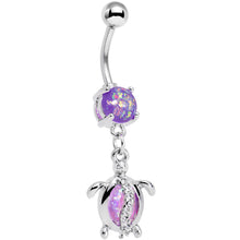 Load image into Gallery viewer, Purple Pink Faux Opal Beach Turtle Dangle Belly Ring
