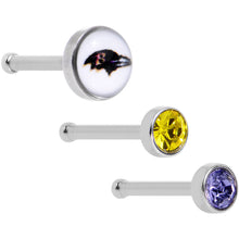 Load image into Gallery viewer, 20G Licensed NFL Baltimore Ravens Logo Nose Bone 3 Pack Set
