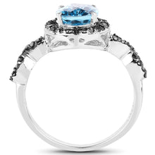 Load image into Gallery viewer, 2.92 Carat Genuine Blue Topaz, Black Diamond &amp; White Diamond .925 Sterling Silver Ring
