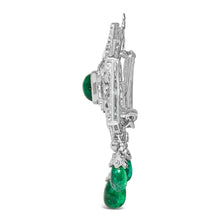 Load image into Gallery viewer, 18K 2 3/4 Cttw Diamond and Emerald Dangle Art Deco Shield Brooch Pin Pendant (G-H Color, VS1-VS2 Clarity) CHAIN NOT INCLUDED

