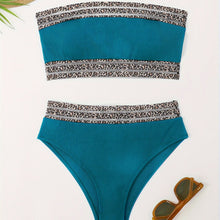Load image into Gallery viewer, Bikini Leopard Print High Waist Bandeau 2 Piece Swimsuit for Women – Super Stretchy Bikini Set with Seductive Mesh Detail and Flattering Fit – Chic Animal Print Swimwear for Beachwear Poolside and Summer Vacations
