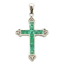 Load image into Gallery viewer, Emerald Diamond Cross Religious Pendant 10KT White Gold
