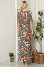 Load image into Gallery viewer, Floral Round Neck Short Sleeve Maxi Tee Dress – Casual and Comfortable Floral Maxi Dress with Relaxed Fit and Short Sleeves
