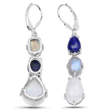 Load image into Gallery viewer, 10.17 Carat Genuine Lapis, Labradorite and White Rainbow Moonstone .925 Sterling Silver Earrings
