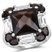 Load image into Gallery viewer, 7.43 Carat Genuine Smoky Quartz &amp; White Topaz .925 Sterling Silver Ring
