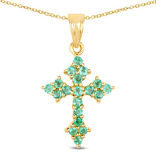 Load image into Gallery viewer, 14K Yellow Gold Plated 1.05 Carat Genuine Zambian Emerald .925 Sterling Silver Pendant
