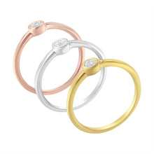 Load image into Gallery viewer, Tri-Color 14K Gold Plated .925 Sterling Silver 1/6 Cttw Round Miracle-Set Diamond Stacking Promise Ring Set (J-K Color, I1-I2 Clarity) - Size 7
