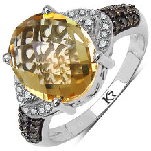 Load image into Gallery viewer, 4.69 Carat Genuine Citrine, Champagne Diamond &amp; White Diamond .925 Sterling Silver Ring
