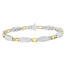 Load image into Gallery viewer, 14K Yellow and White Gold 2.0 Cttw Princess Cut Diamond Tapered and Equal Sign Link Bracelet (G-H Color, SI1-SI2 Clarity) - 7"
