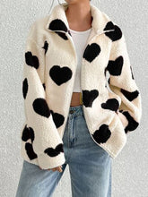 Load image into Gallery viewer, Cute Heart Zip Up Drop Shoulder Furry Jacket Cozy &amp; Trendy Cold-Weather Essential Warm Soft Winter Jacket For Your Girl

