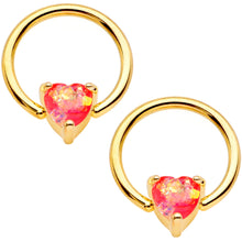 Load image into Gallery viewer, 14G Coral Pink Faux Opal Heart BCR Ring Barbell Nipple Ring Set
