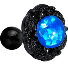 Load image into Gallery viewer, 16G 1/4 Black PVD Blue Faux Opal Ornate Tragus Cartilage Earring
