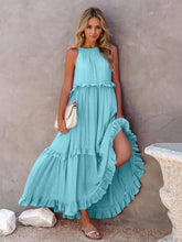 Load image into Gallery viewer, Romantic Ruffled Sleeveless Tiered Maxi Dress with Pockets Elegant &amp; Chic Statement Beautiful Design Dress
