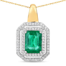 Load image into Gallery viewer, IGI Certified 2.37 Carat Genuine Zambian Emerald and White Diamond 14K Yellow &amp; White Gold Pendant
