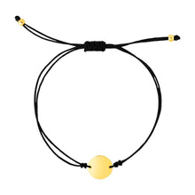 Load image into Gallery viewer, 9 1/4 inch Black Cord Adjustable Bracelet with 14k Yellow Gold Circle
