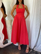 Load image into Gallery viewer, Black Ruched Halter Neck Midi Dress Sleek &amp; Sophisticated Dress For Women
