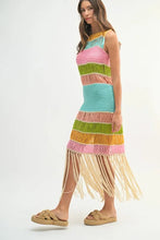 Load image into Gallery viewer, Multi Color Fringed Crochet Knit Dress For Women – Crochet Knit Dress, Fringed Dress, Multi-Color Dress, Bohemian Knit Dress, Festival Dress
