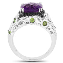 Load image into Gallery viewer, 3.27 Carat Genuine Amethyst, Chrome Diopside &amp; Black Diamond .925 Sterling Silver Ring
