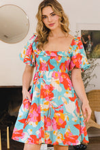 Load image into Gallery viewer, Printed New Summer Lady Smocked Puff Sleeve Mini Dress - Chic &amp; Playful Dress For Girls  with Ruffled Details and Feminine Fit
