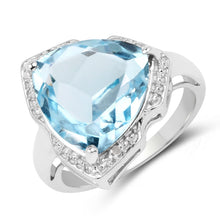 Load image into Gallery viewer, 8.30 Carat Genuine Blue Topaz &amp; White Diamond .925 Sterling Silver Ring
