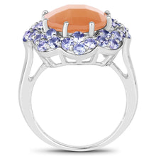 Load image into Gallery viewer, 7.20 Carat Genuine Peach Moonstone and Tanzanite .925 Sterling Silver Ring
