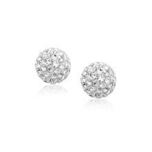 Load image into Gallery viewer, 14k Yellow Gold Stud White Crystal Ball Earrings
