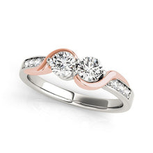 Load image into Gallery viewer, 14k White And Rose Gold Round Two Diamond Curved Band Ring (5/8 cttw)
