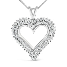 Load image into Gallery viewer, .925 Sterling Silver 1.00 Cttw Lab-Grown Diamond Open Heart Pendant Necklace (F-G Color, VS1-VS2 Clarity) - 18" Inches
