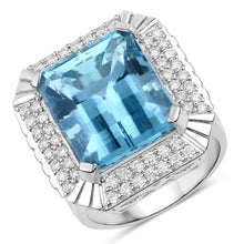 Load image into Gallery viewer, 13.924 Carat Genuine Aquamarine and White Diamond 14K White Gold Ring

