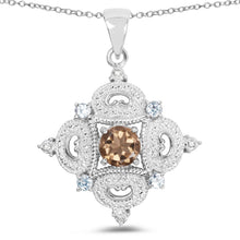 Load image into Gallery viewer, 3.00 Carat Genuine Smoky Quartz, Blue Topaz and White Topaz .925 Sterling Silver Pendant
