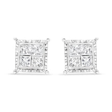 Load image into Gallery viewer, 14K White Gold 1 1/2 Cttw Invisible Set Princess-Cut Diamond Contemporary Wavy Quad Stud Earrings (I-J Color, I1-I2 Clarity)
