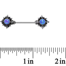 Load image into Gallery viewer, 14G 5/8 Blue Synthetic Opal Tribal Sun Barbell Nipple Ring Set
