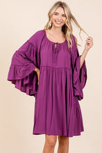 Load image into Gallery viewer, Frill Tie Neck Bell Sleeve Dress For Women – Elegant, Chic and Feminine Dress with Playful Frills and Bell Sleeves
