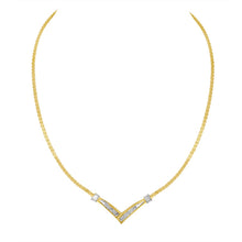 Load image into Gallery viewer, 10K Yellow and White Gold 1/2 Cttw Princess Cut Diamond Channel-Set â€œVâ€ Shape 18" Franco Chain Necklace (H-I Color, SI2-I1 Clarity)
